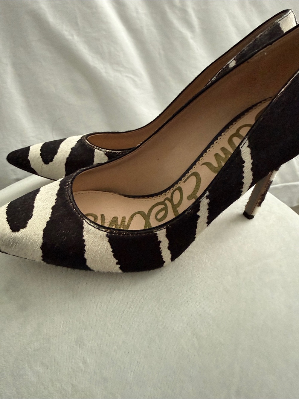 Sam Edelman Black & White Zebra Print Pointed Toe Heels - Picture 4 of 11